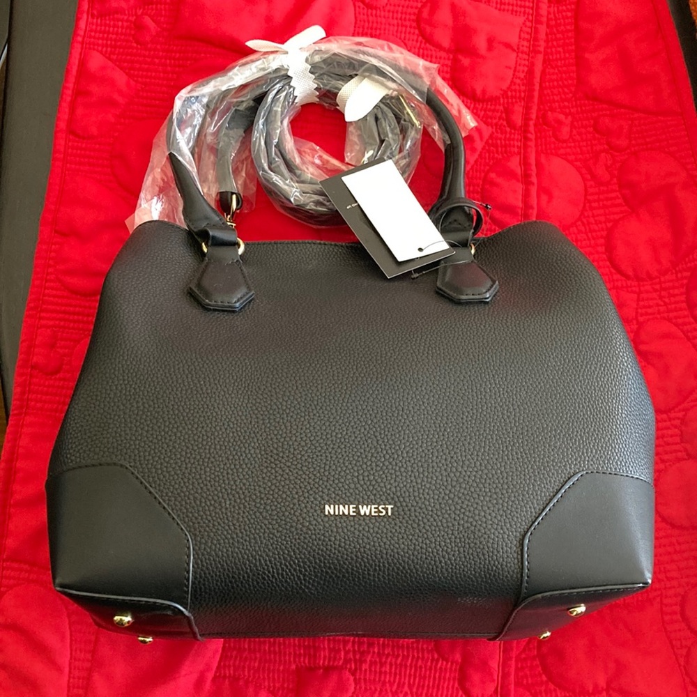 Nine West Brooklyn Jet Set Carryall Satchel Bag Black